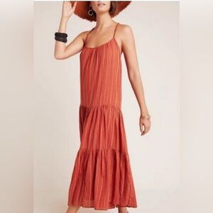 FRYE x Anthropologie Tiered Alyssa Maxi Dress Orange Gold Metallic
